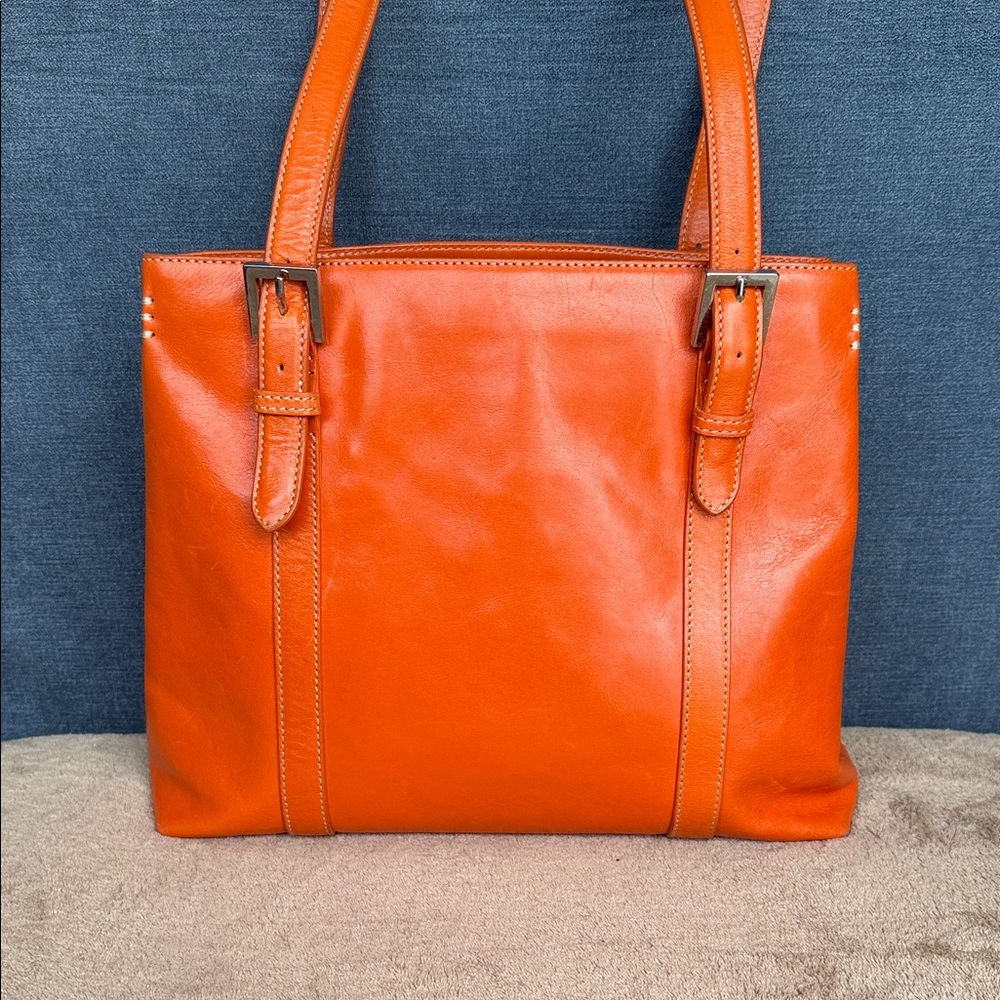 Vintage Preston & York Orange Leather Shoulder Bag – Retro Psychedelic Lining